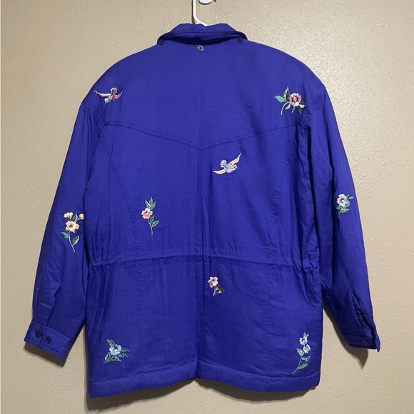 Vintage Y2K Purple Floral Dove Embroidered Button Front Winter Coat Jacket M - Picture 5 of 7